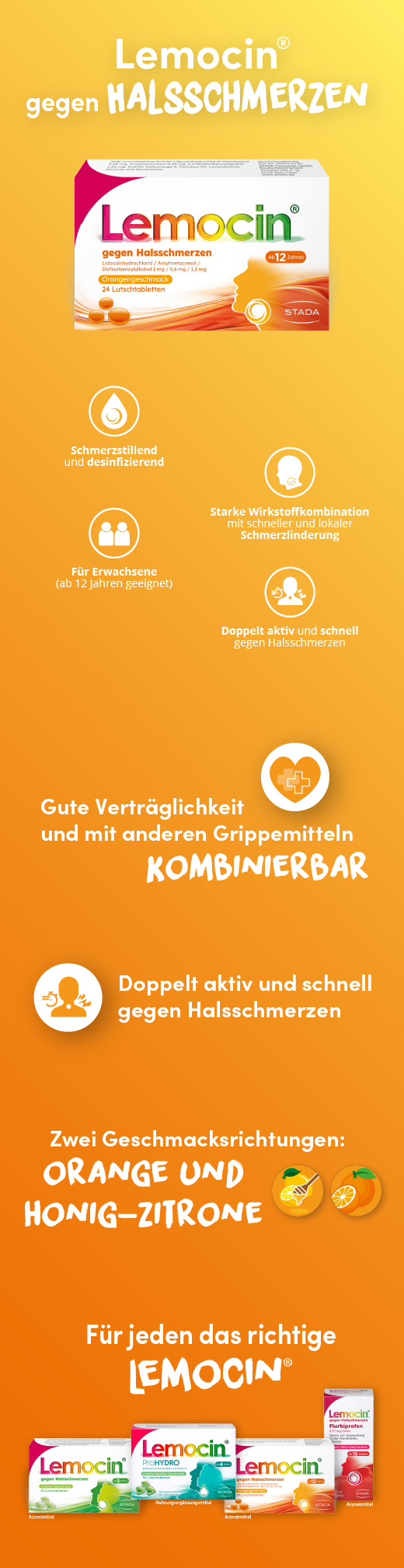 Lemocin® gegen Halsschmerzen Orangengeschmack, 24 St