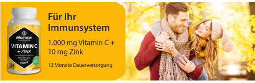 Vitamin C 1000 mg hochdosiert + Zink vegan Tabletten, 180 St