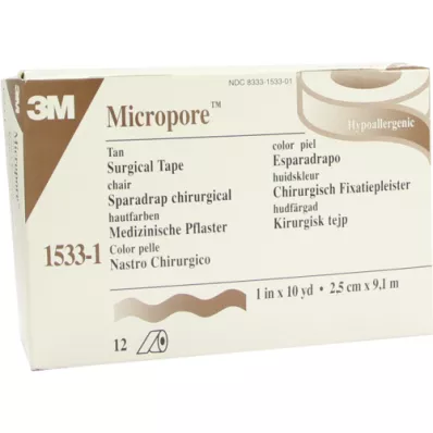 MICROPORE Vliespfl.2,5 cmx9,1 m haut 1533-1, 12 St