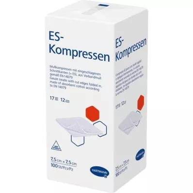 ES-KOMPRESSEN unsteril 7,5x7,5 cm 12fach, 100 St