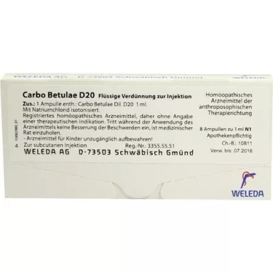 CARBO BETULAE D 20 Ampullen, 8X1 ml