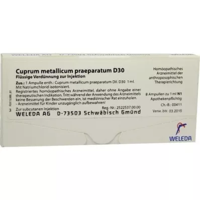 CUPRUM METALLICUM praep.D 30 Ampullen, 8X1 ml
