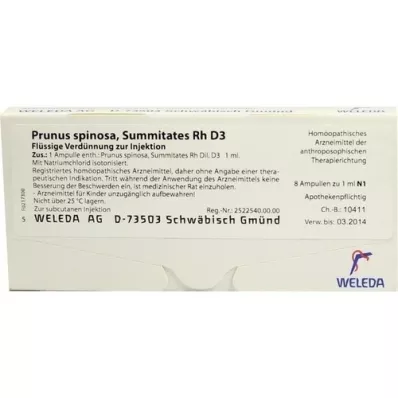 PRUNUS SPINOSA SUMMITATES Rh D 3 Ampullen, 8X1 ml