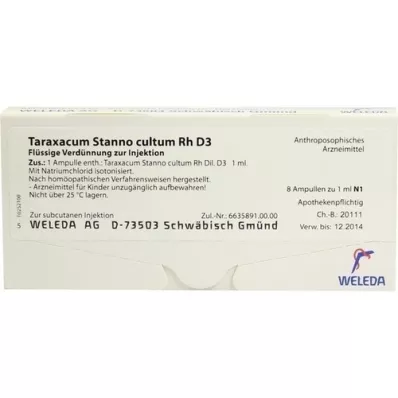 TARAXACUM STANNO cultum RH D 3 Ampullen, 8X1 ml