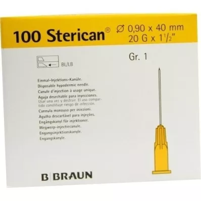 STERICAN Kanülen Luer-Lok 0,90x40 mm Gr.1 gelb, 100 St
