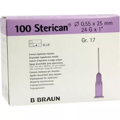 STERICAN Kanülen Luer-Lok 0,55x25 mm Gr.17 lila, 100 St