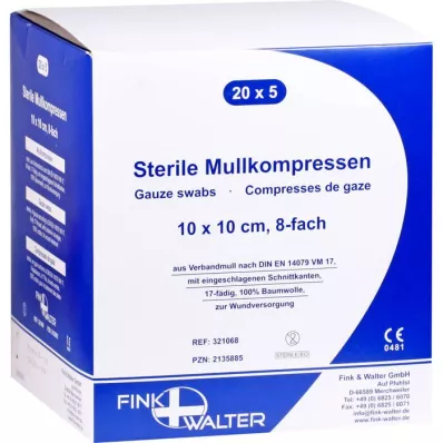 MULLKOMPRESSEN 10x10 cm steril 8fach, 20X5 St