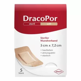 DRACOPOR Wundverband 5x7,2 cm steril hautfarben, 5 St