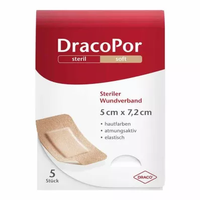 DRACOPOR Wundverband 5x7,2 cm steril hautfarben, 5 St