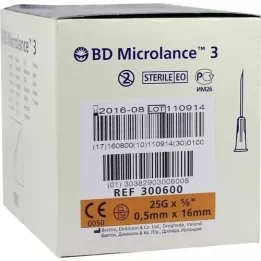 BD MICROLANCE Kanüle 25 G 5/8 0,5x16 mm, 100 St