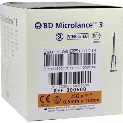 BD MICROLANCE Kanüle 25 G 5/8 0,5x16 mm, 100 St