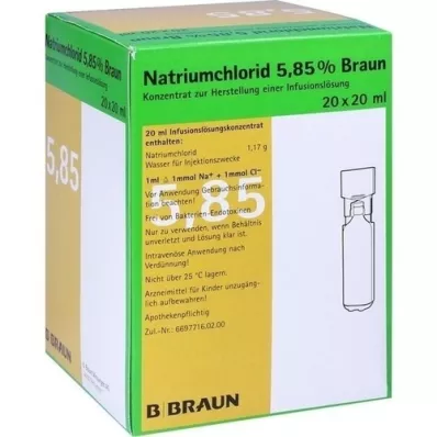 NATRIUMCHLORID 5,85% Braun MPC Infusionslsg.-Konz., 20X20 ml