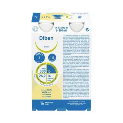 DIBEN DRINK Vanille 1.5 kcal/ml, 4X200 ml DIBEN DRINK Vanille 1.5 kcal/ml, 4X200 ml