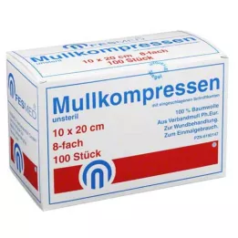 MULLKOMPRESSEN ES 10x20 cm unsteril 8fach, 100 St