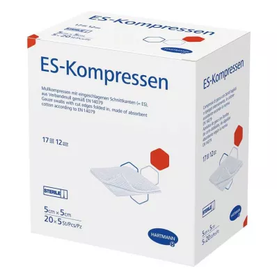 ES-KOMPRESSEN steril 5x5 cm 12fach Großpackung, 20X5 St