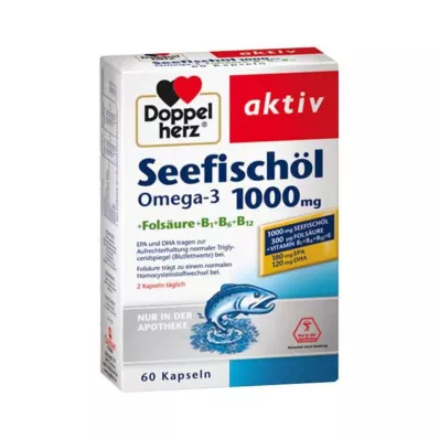 Doppelherz Seefischöl Omega-3 1000 mg+Folsäure Kapseln, 60 St