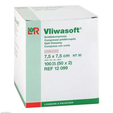 VLIWASOFT Schlitzkompressen 7,5x7,5 cm steril 4l., 50X2 St