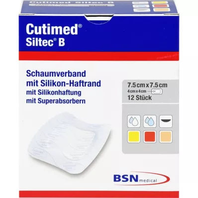 CUTIMED Siltec B Schaumverb.7,5x7,5 cm m.Haftr., 12 St