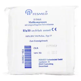 MULLKOMPRESSEN ES 10x10 cm unsteril 8fach, 10 St