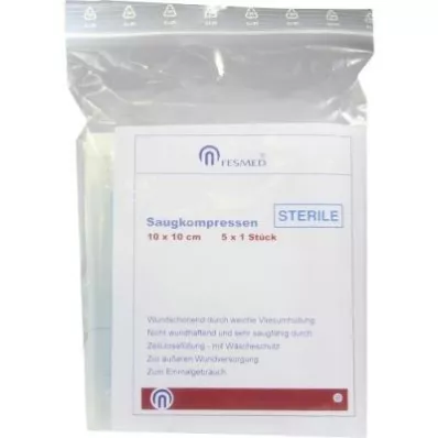 Saugkompressen 10x10cm steril (5x1 stk) Saugkompressen 10x10cm steril (5x1 stk)