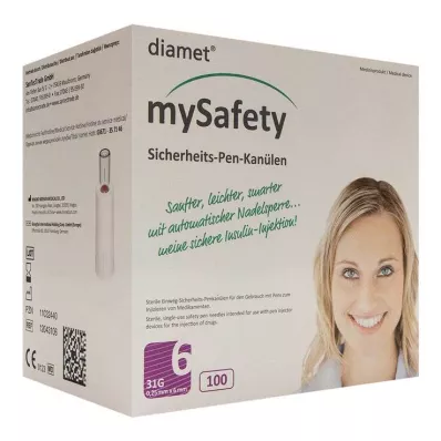 Diamet Mysafety Sicherheits-Pen Kanüle 31 G 0,25x6 mm, 100 St Diamet Mysafety Sicherheits-Pen Kanüle 31 G 0,25x6 mm, 100 St