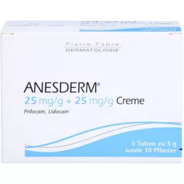 ANESDERM 25 mg/g + 25 mg/g Creme + 10 Pflaster, 5X5 g