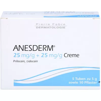 ANESDERM 25 mg/g + 25 mg/g Creme + 10 Pflaster, 5X5 g