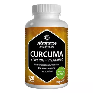 Curcuma + Piperin + Vitamin C vegan Kapseln, 120 St Curcuma + Piperin + Vitamin C vegan Kapseln, 120 St