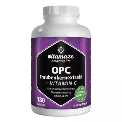 OPC Traubenkernextrakt hochdosiert + Vitamin C Kapseln, 180 St