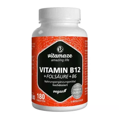 VITAMIN B12 1000 µg hochdos.+B9+B6 vegan Tabletten, 180 St