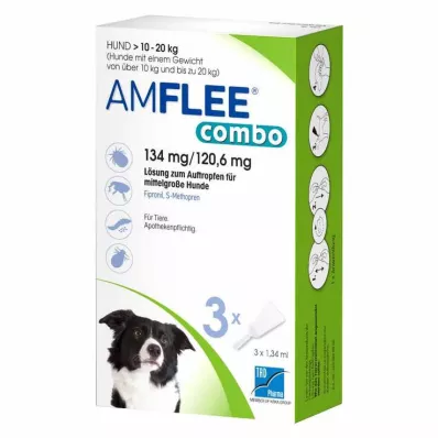 Amflee combo 134/120,6 mg Lösung zum Auftropfen für Hunde 10-20 kg, 3 St Amflee combo 134/120,6 mg Lösung zum Auftropfen für Hunde 10-20 kg, 3 St
