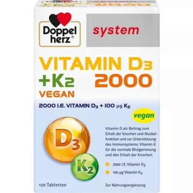 DOPPELHERZ Vitamin D3 2000+K2 system Tabletten, 120 St