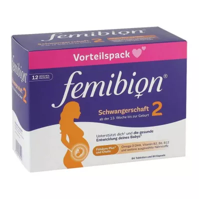 Femibion 2 Schwangerschaft in der 12-Wochen-Packung mit je 84 Tabletten und Kapseln, 2X84 St Femibion 2 Schwangerschaft in der 12-Wochen-Packung mit je 84 Tabletten und Kapseln, 2X84 St