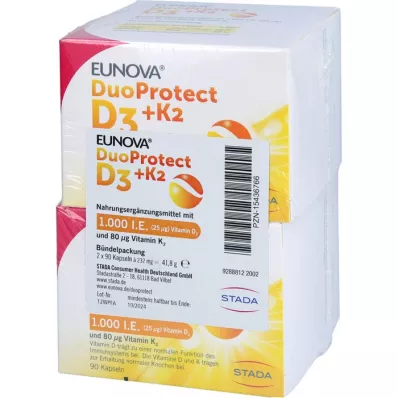 EUNOVA DuoProtect D3+K2 1.000 I.E./80 μg Kps.Kombi, 2X90 St