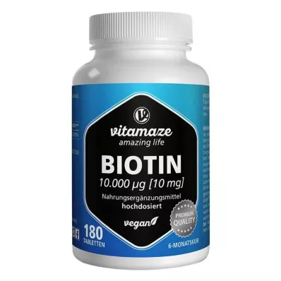 BIOTIN 10 mg hochdosiert vegan Tabletten, 180 St