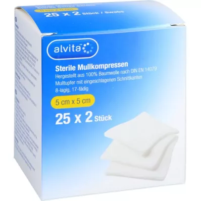 ALVITA Mullkompressen steril 5x5 cm, 25X2 St