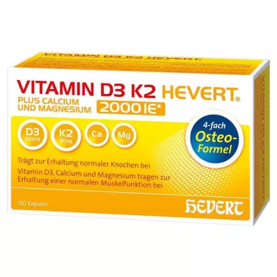 VITAMIN D3 K2 Hevert plus Ca Mg 2000 IE/2 Kapseln, 120 St