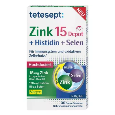 Tetesept Zink 15 Depot + Histidin + Selen Filmtabletten , 30 St