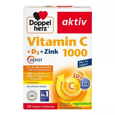 Doppelherz Vitamin C 1000 + D3 + Zink Depot Tabletten, 30 St