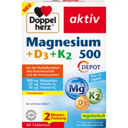 DOPPELHERZ Magnesium 500+D3+K2 Depot Tabletten, 60 St
