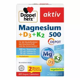 DOPPELHERZ Magnesium 500+D3+K2 Depot Tabletten, 60 St
