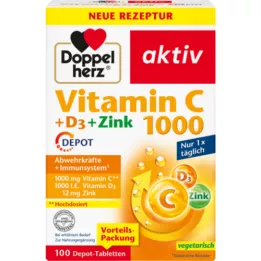 DOPPELHERZ Vitamin C 1000+D3+Zink Depot Tabletten, 100 St