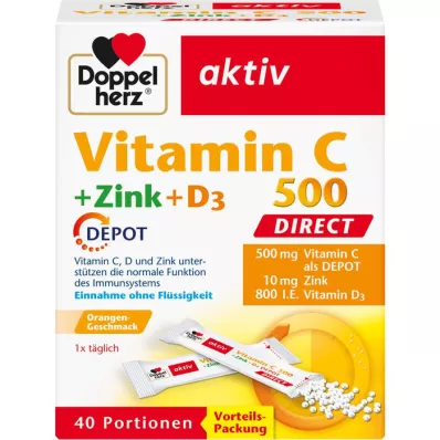 DOPPELHERZ Vitamin C 500+Zink+D3 Depot DIRECT Pel., 40 St